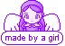 A purple girl with white angel wings above text that reads Made by a Girl